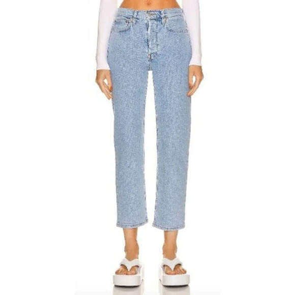 NWT RE/DONE 70'S Stove Pipe Light Wash High Rise Straight Leg Jeans-sz 30 - Picture 1 of 8